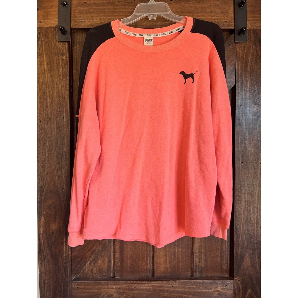PINK Victoria's Secret Coral Black Raglan Long‎ Sleeve Sweatshirt Top M